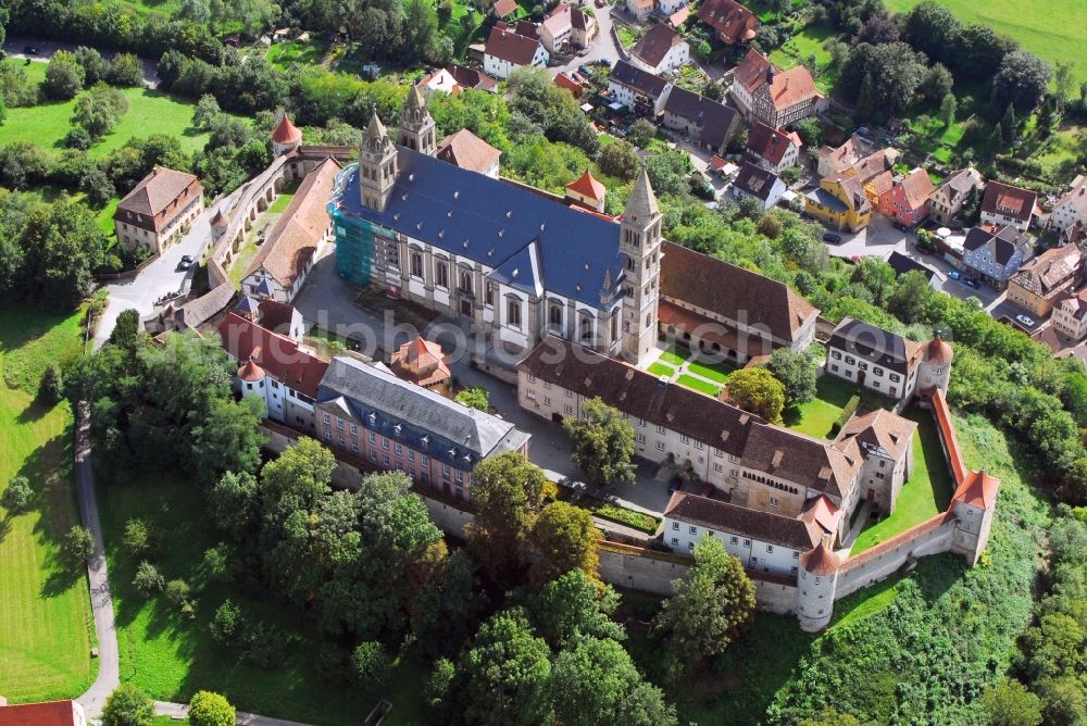 Schwäbisch Hall from the bird's eye view: Castle of the fortress Comburg in the district Steinbach in Schwaebisch Hall in the state Baden-Wuerttemberg, Germany