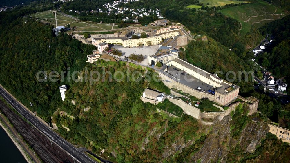 Koblenz from above - Castle of the fortress Festung Ehrenbreitstein in Koblenz in the state Rhineland-Palatinate, Germany