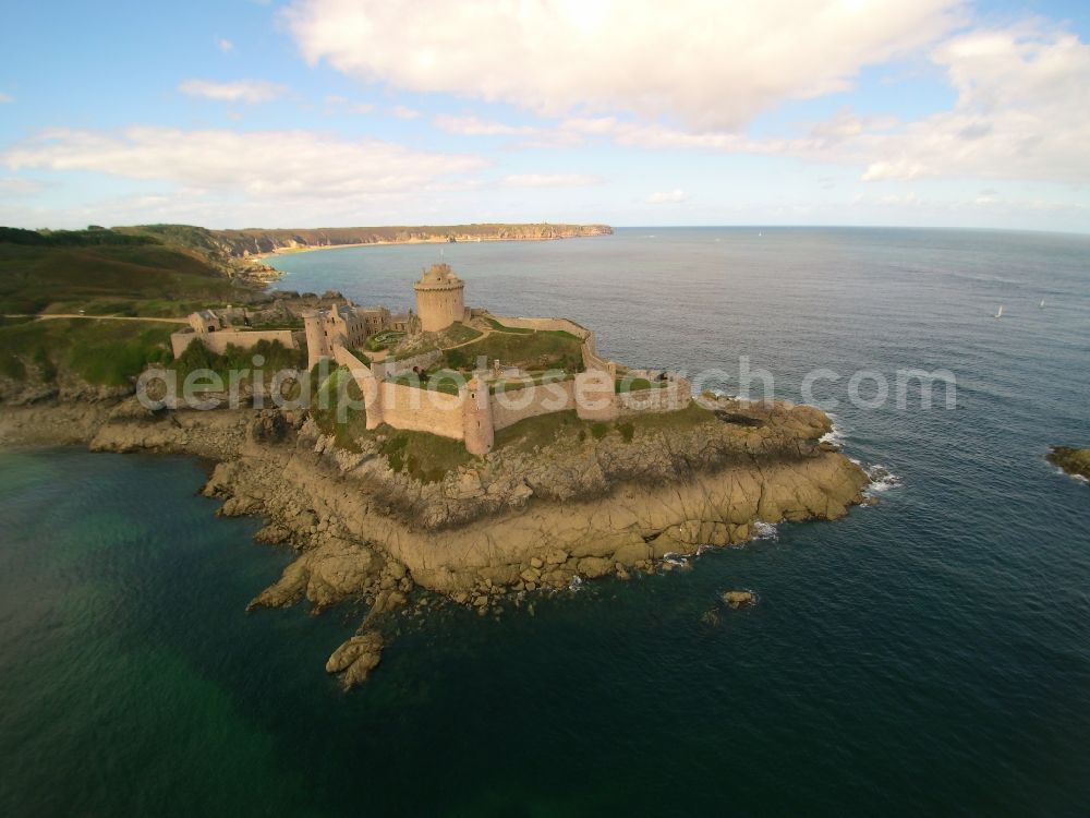 Plévenon from the bird's eye view: Castle of the fortress Fort la Latte on Coast of Atlantic Ocean in Plevenon in Bretagne, France