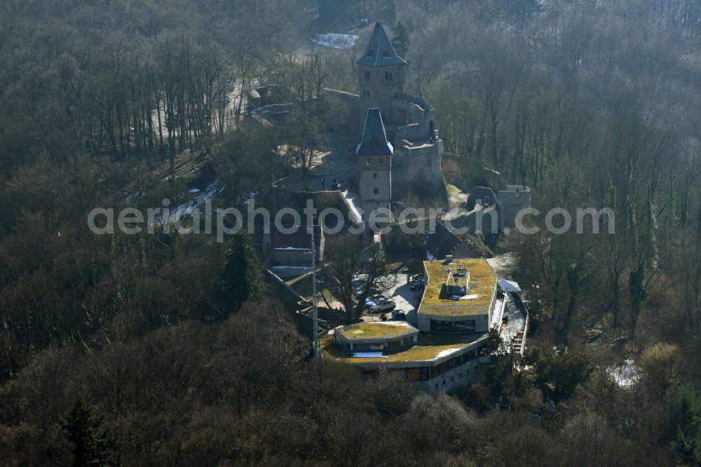 Nieder-Beerbach from the bird's eye view: Castle of the fortress Frankenstein in Muehltal in the state Hesse