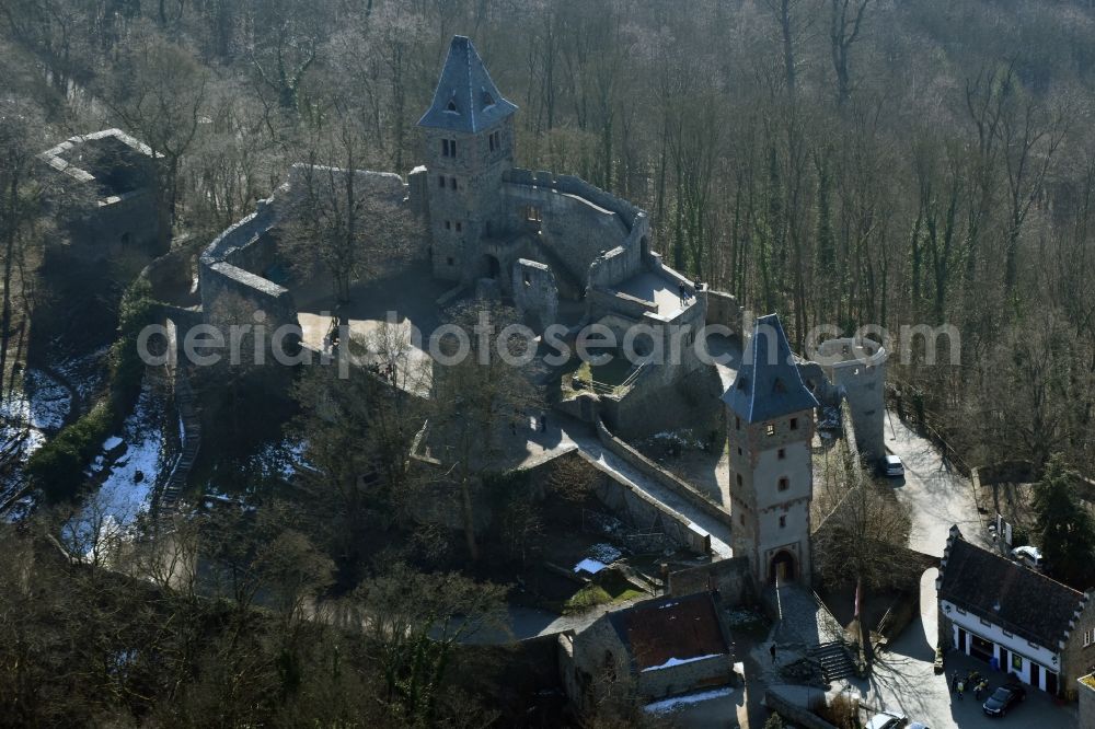 Aerial image Nieder-Beerbach - Castle of the fortress Frankenstein in Muehltal in the state Hesse