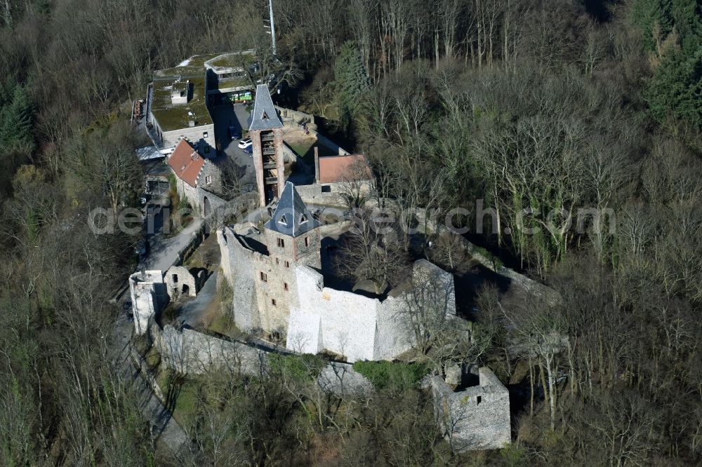 Aerial image Nieder-Beerbach - Castle of the fortress Frankenstein in Nieder-Beerbach in the state Hesse