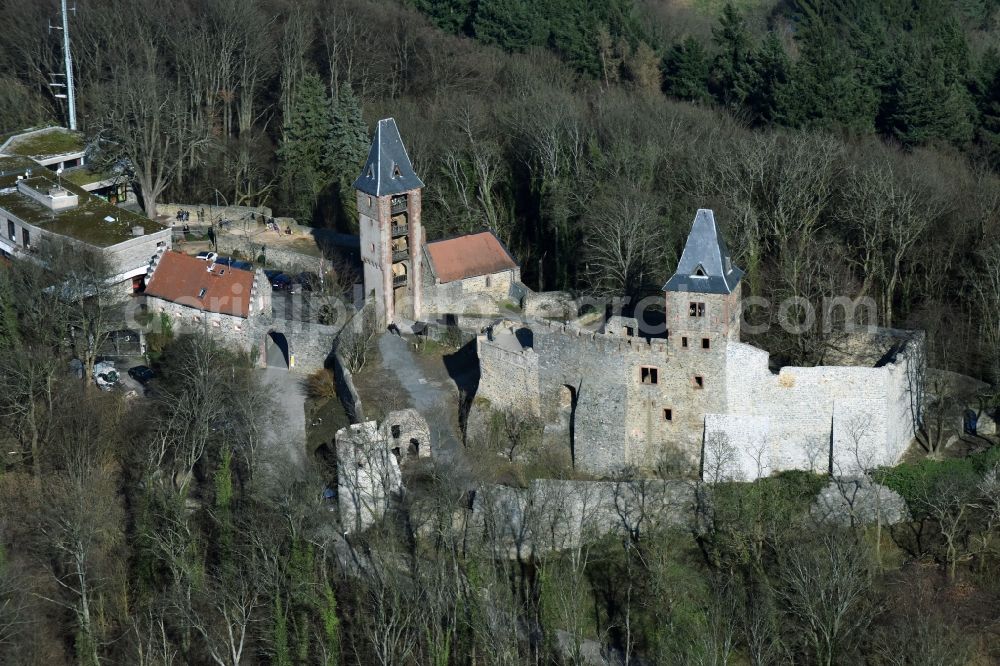 Nieder-Beerbach from above - Castle of the fortress Frankenstein in Nieder-Beerbach in the state Hesse