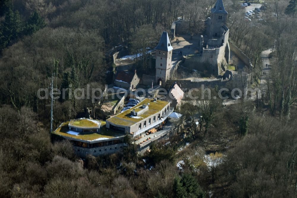 Nieder-Beerbach from the bird's eye view: Castle of the fortress Frankenstein in Nieder-Beerbach in the state Hesse