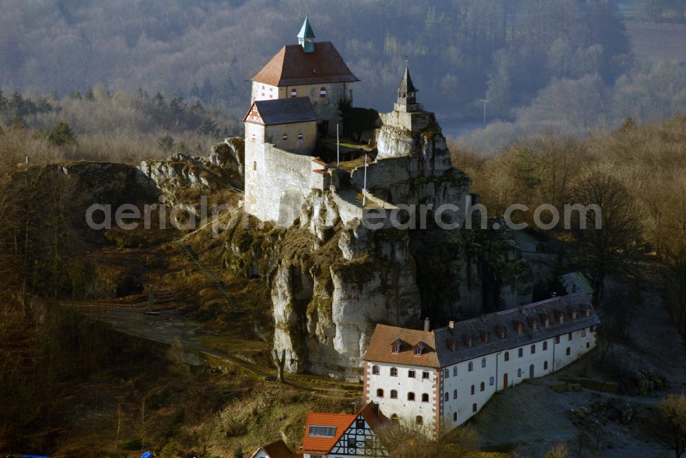 Kirchensittenbach from the bird's eye view: Castle of the fortress Hohenstein in Kirchensittenbach in the state Bavaria, Germany