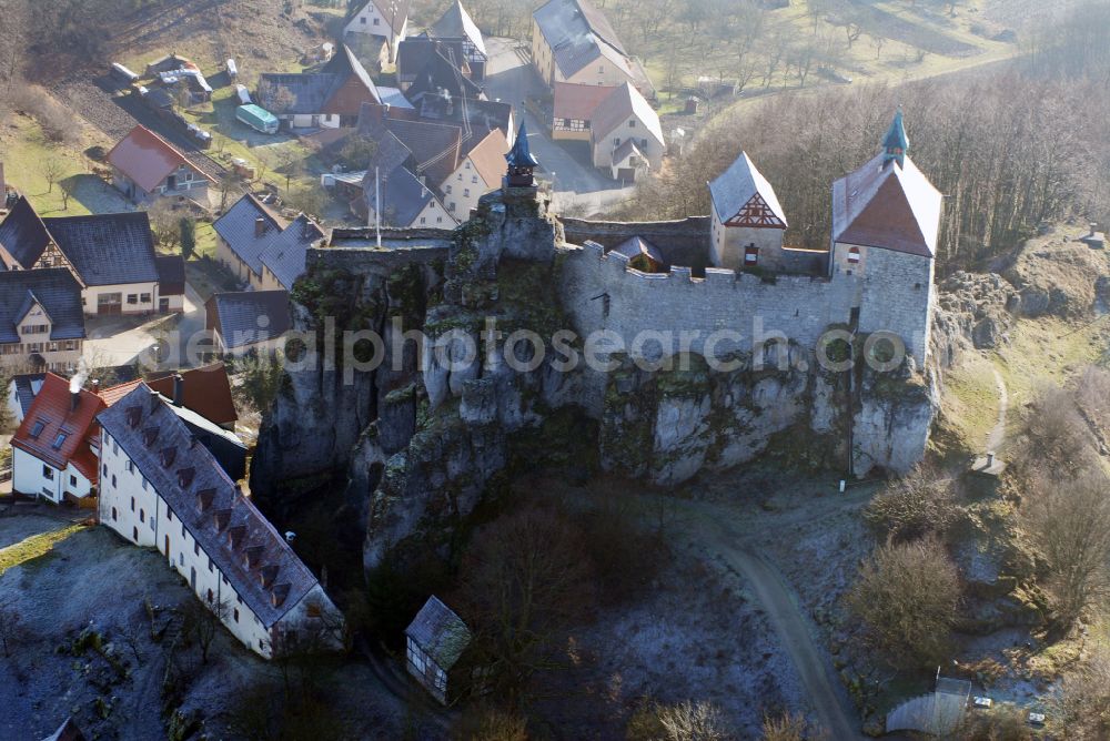 Kirchensittenbach from above - Castle of the fortress Hohenstein in Kirchensittenbach in the state Bavaria, Germany