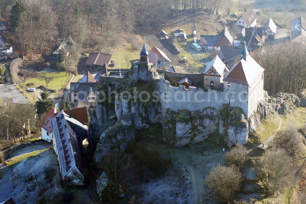 Aerial photograph Kirchensittenbach - Castle of the fortress Hohenstein in Kirchensittenbach in the state Bavaria, Germany