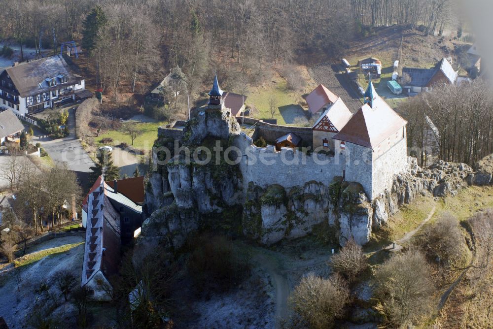 Kirchensittenbach from above - Castle of the fortress Hohenstein in Kirchensittenbach in the state Bavaria, Germany