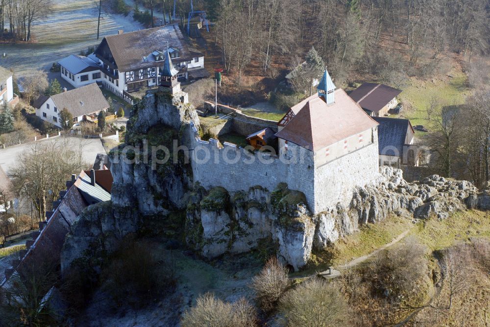 Aerial image Kirchensittenbach - Castle of the fortress Hohenstein in Kirchensittenbach in the state Bavaria, Germany