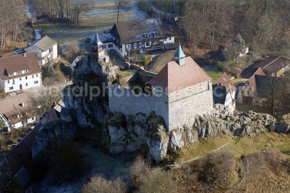 Aerial photograph Kirchensittenbach - Castle of the fortress Hohenstein in Kirchensittenbach in the state Bavaria, Germany