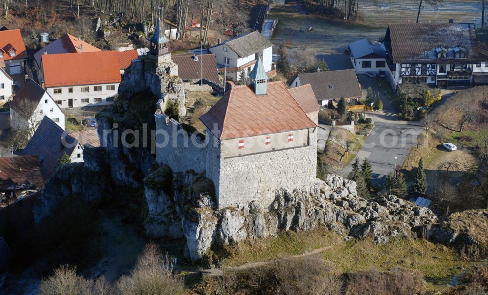 Kirchensittenbach from the bird's eye view: Castle of the fortress Hohenstein in Kirchensittenbach in the state Bavaria, Germany