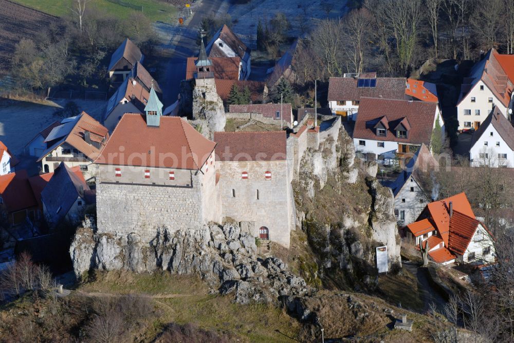 Kirchensittenbach from the bird's eye view: Castle of the fortress Hohenstein in Kirchensittenbach in the state Bavaria, Germany