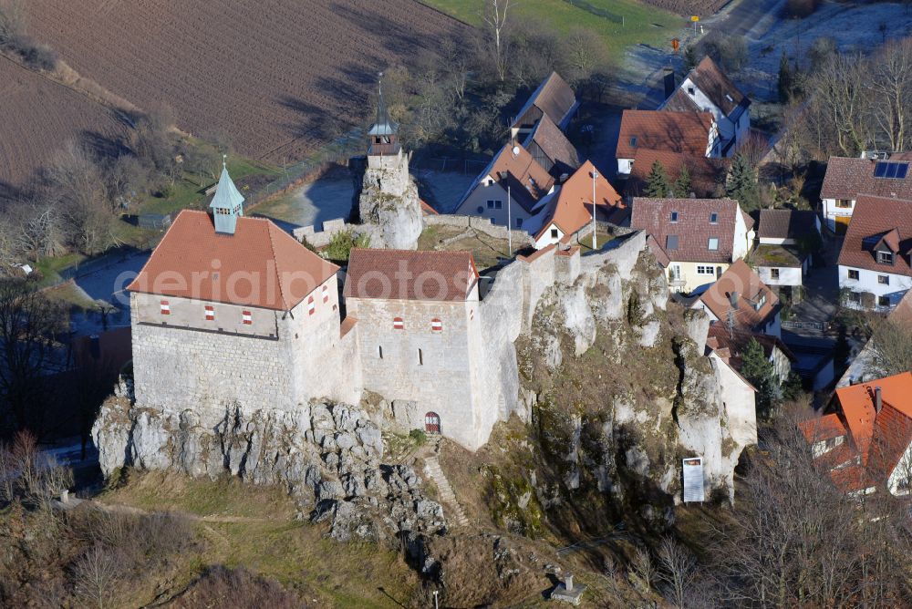 Aerial image Kirchensittenbach - Castle of the fortress Hohenstein in Kirchensittenbach in the state Bavaria, Germany