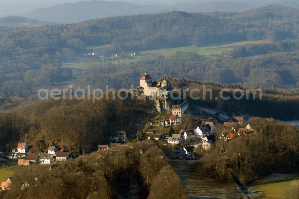 Aerial image Kirchensittenbach - Castle of the fortress Hohenstein in Kirchensittenbach in the state Bavaria, Germany