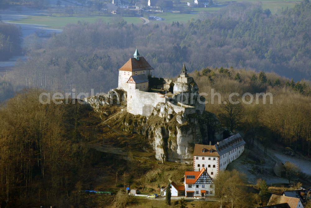 Aerial photograph Kirchensittenbach - Castle of the fortress Hohenstein in Kirchensittenbach in the state Bavaria, Germany