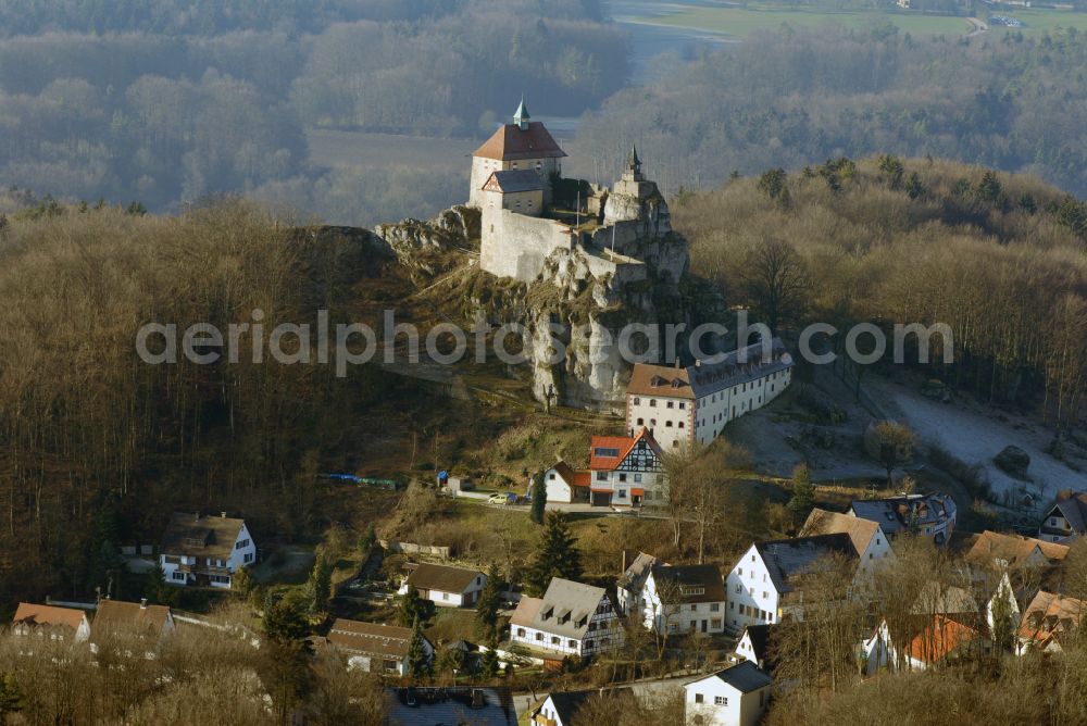 Kirchensittenbach from above - Castle of the fortress Hohenstein in Kirchensittenbach in the state Bavaria, Germany