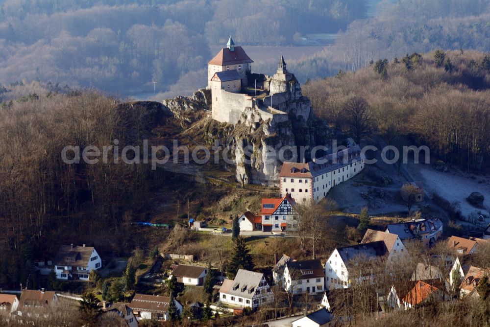 Kirchensittenbach from the bird's eye view: Castle of the fortress Hohenstein in Kirchensittenbach in the state Bavaria, Germany