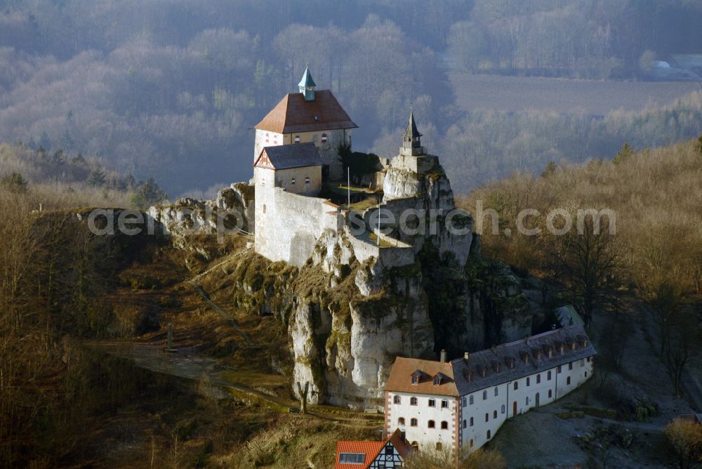 Aerial image Kirchensittenbach - Castle of the fortress Hohenstein in Kirchensittenbach in the state Bavaria, Germany