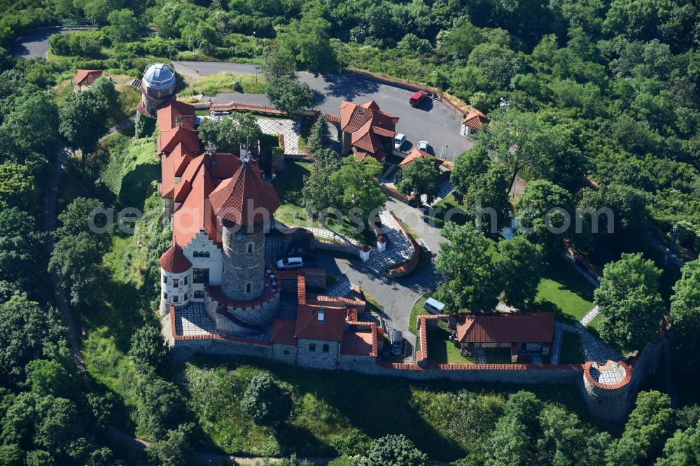 Aerial image Most - Castle of the fortress Hrad HnevA?n ( Burg Landeswarte ) in Most in Czech Republic