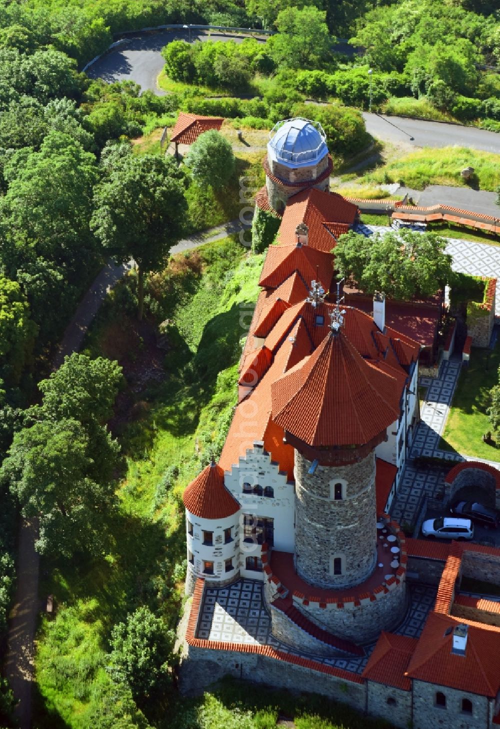 Aerial photograph Most - Castle of the fortress Hrad HnevA?n ( Burg Landeswarte ) in Most in Czech Republic