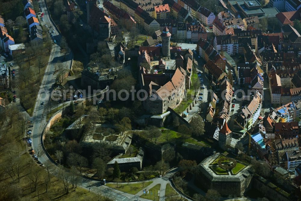 Nürnberg from the bird's eye view: Castle of the fortress Kaiserburg in the district Altstadt in Nuremberg in the state Bavaria, Germany