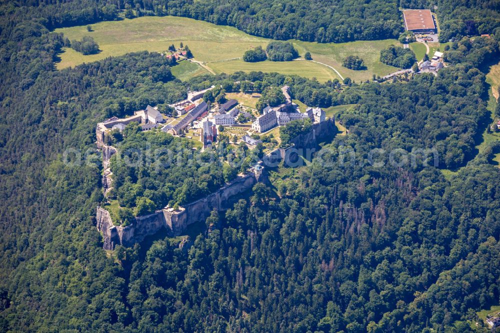 Königstein from the bird's eye view: Castle of the fortress Koenigstein in Koenigstein Saechsische Schweiz in the state Saxony, Germany