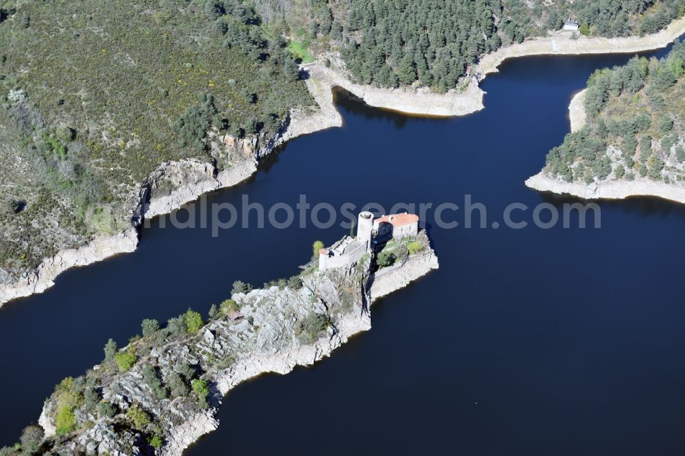 Aerial image Ile de Garent - Castle of the fortress on the Loire Island in Ile de Garent in Auvergne Rhone-Alpes, France