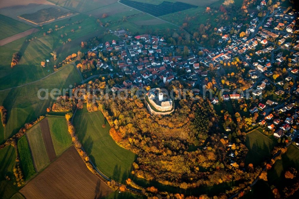 Otzberg from the bird's eye view: Castle of the fortress Feste Otzberg with autumn colours in Otzberg in the state Hesse