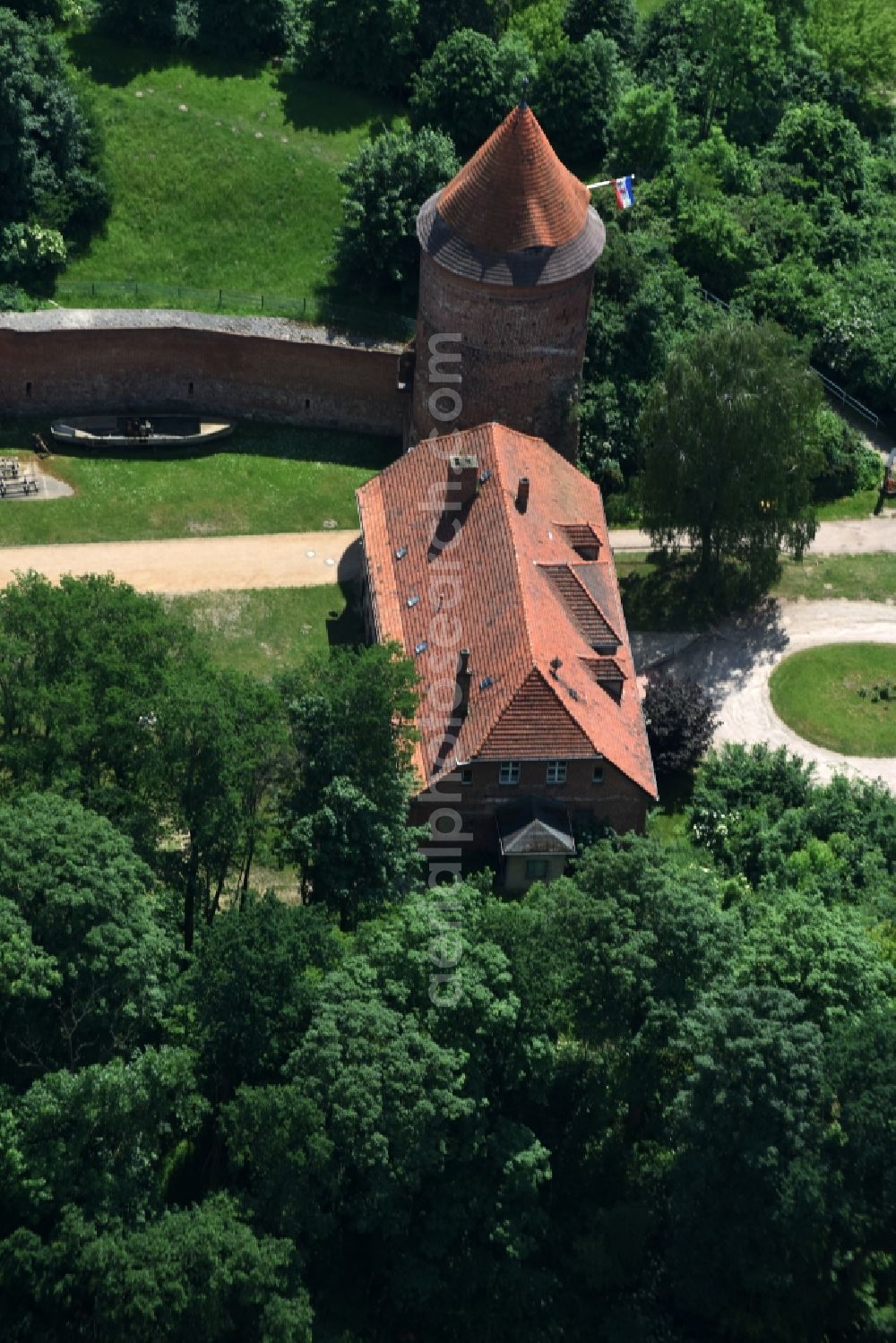 Plau am See from above - Castle of the fortress Plauer Burg on Burgplatz in Plau am See in the state Mecklenburg - Western Pomerania