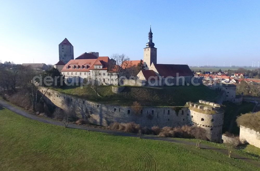 Querfurt from the bird's eye view: Castle of the fortress Querfurt Strasse Strasse of Romanik in Querfurt in the state Saxony-Anhalt, Germany