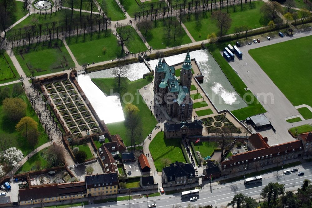 Kopenhagen from above - Castle of the fortress Rosenborg Castle Oster Voldgade in Copenhagen in , Denmark