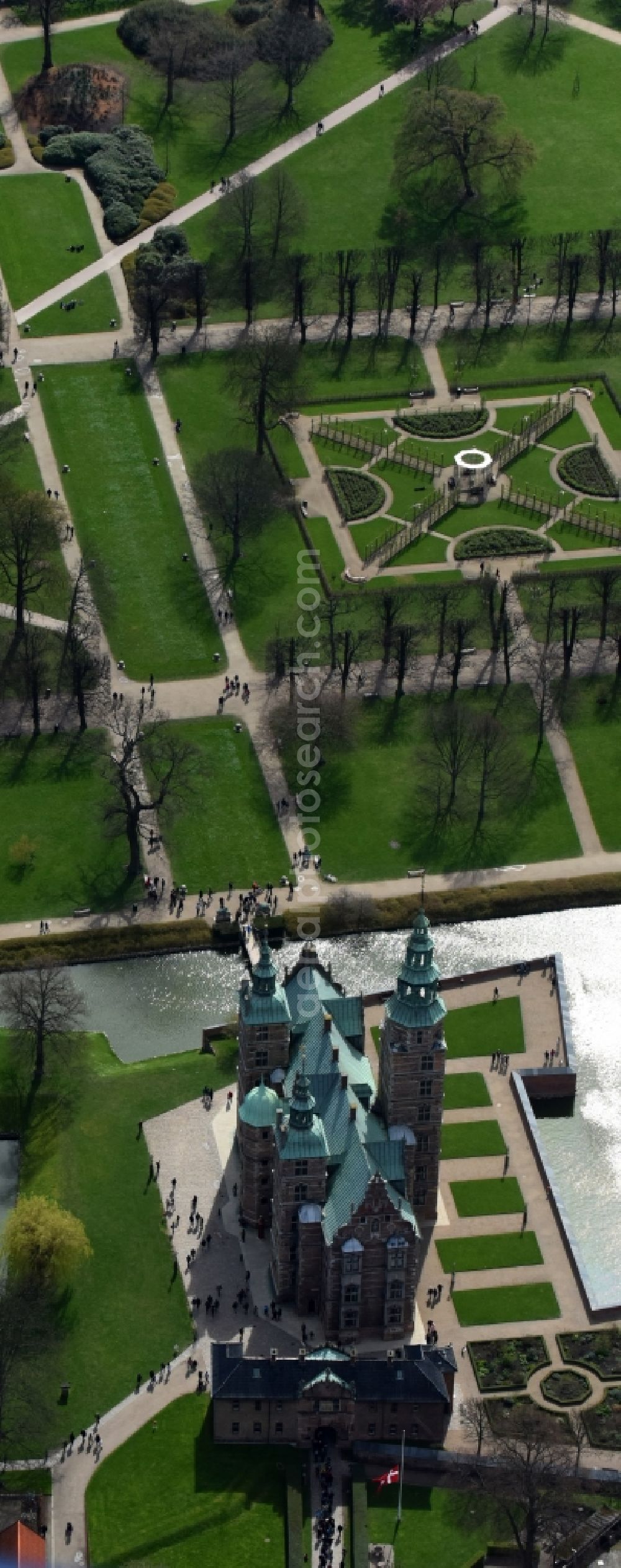 Kopenhagen from above - Castle of the fortress Rosenborg Castle Oster Voldgade in Copenhagen in , Denmark