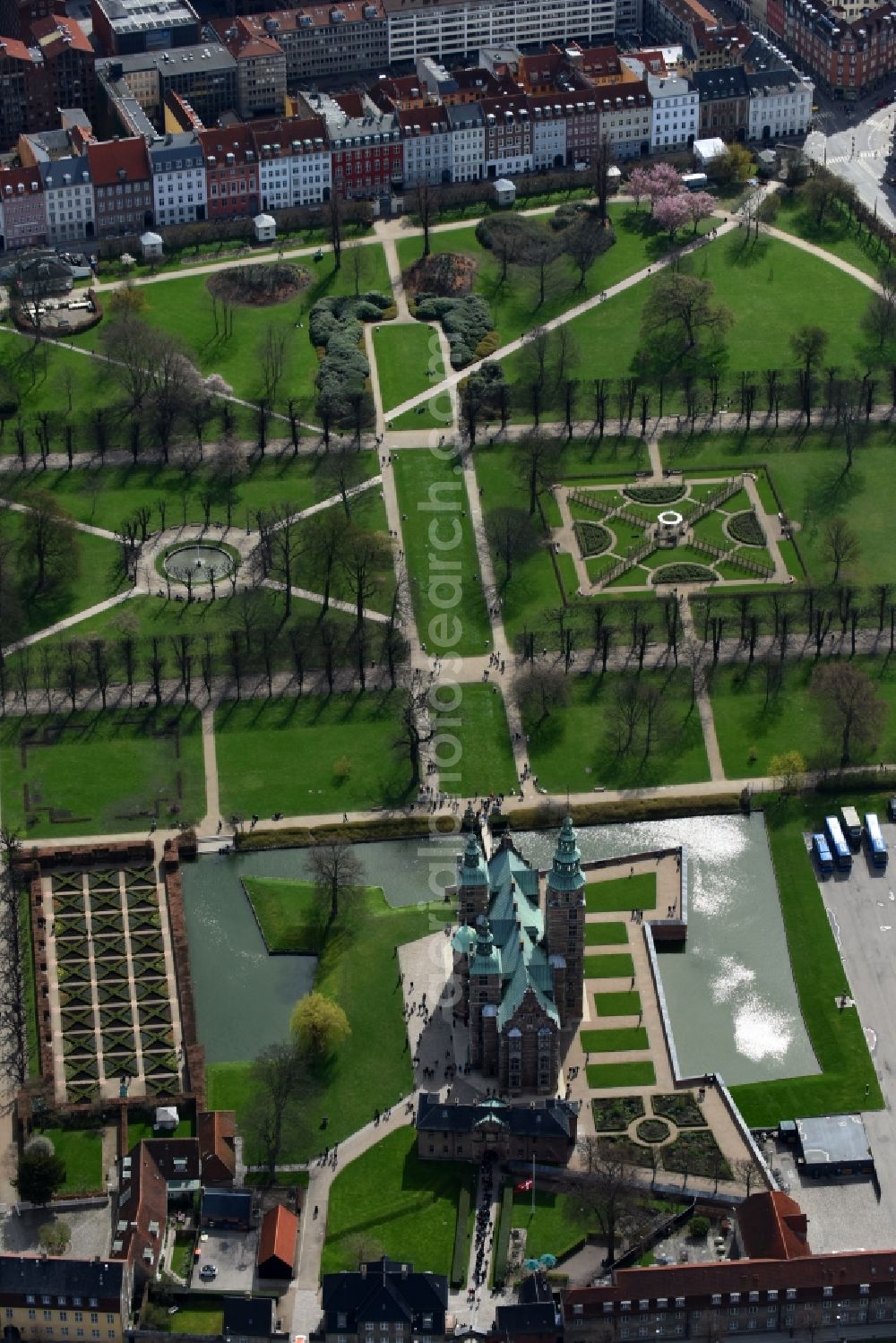 Kopenhagen from above - Castle of the fortress Rosenborg Castle Oster Voldgade in Copenhagen in , Denmark