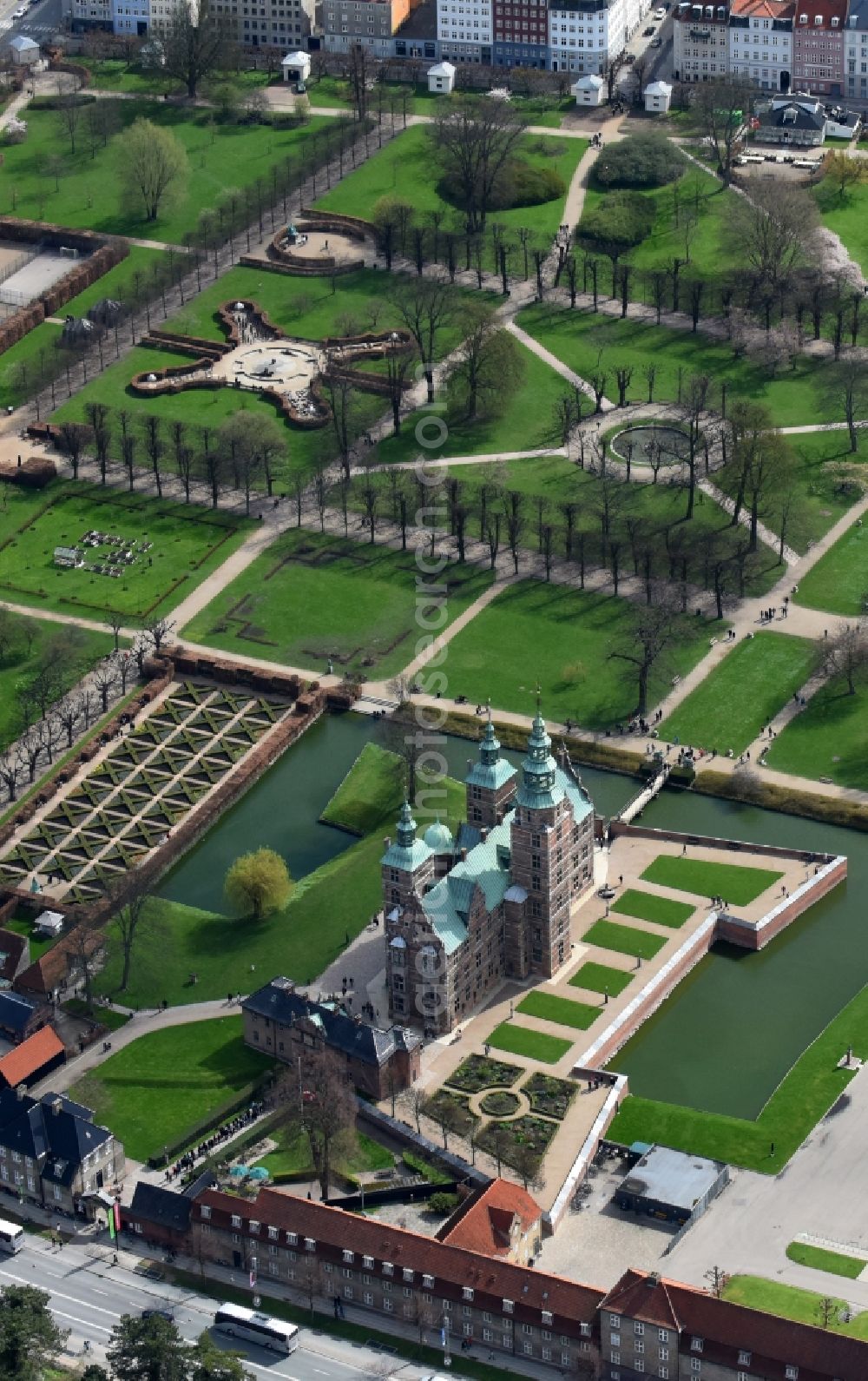 Kopenhagen from above - Castle of the fortress Rosenborg Castle Oster Voldgade in Copenhagen in , Denmark