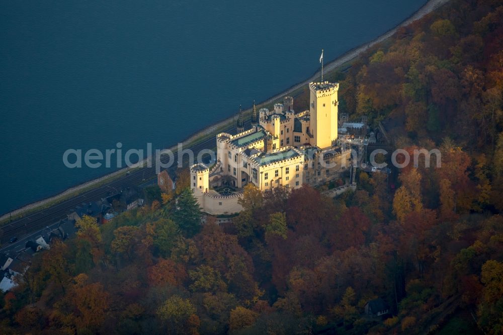 Aerial image Koblenz - Castle of the fortress Schloss Stolzenfels in Koblenz in the state Rhineland-Palatinate