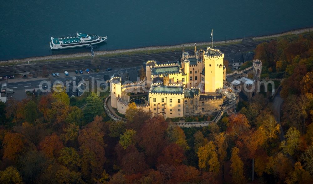 Koblenz from above - Castle of the fortress Schloss Stolzenfels in Koblenz in the state Rhineland-Palatinate