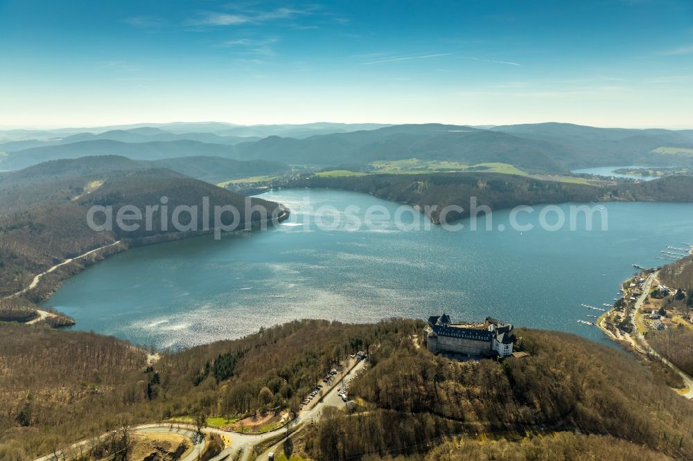 Waldeck from above - Castle of the fortress Schloss Waldeck on Schlossstrasse in Waldeck in the state Hesse, Germany