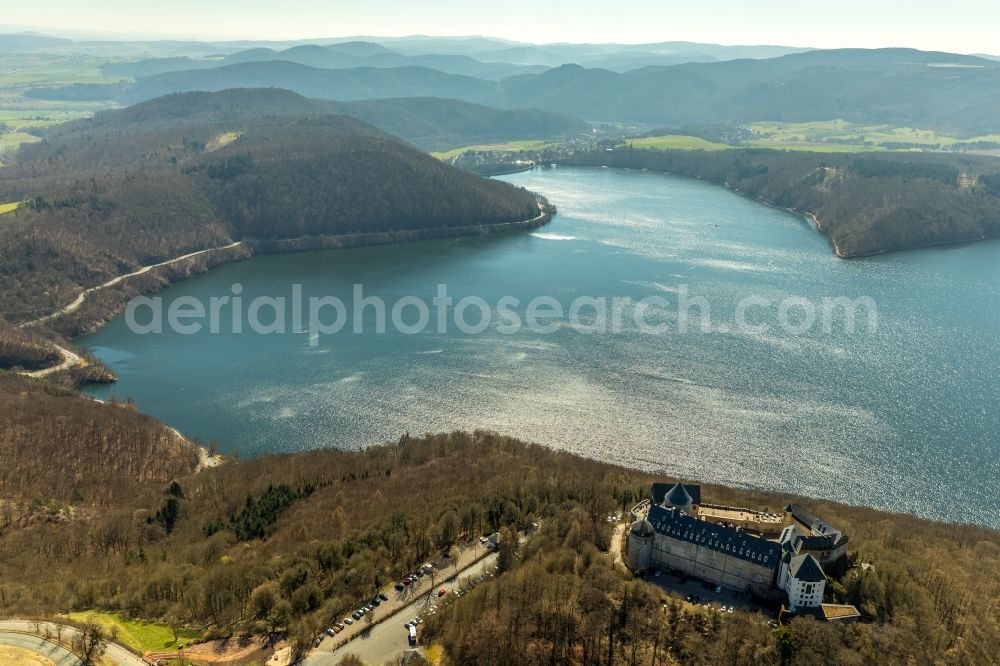 Waldeck from the bird's eye view: Castle of the fortress Schloss Waldeck on Schlossstrasse in Waldeck in the state Hesse, Germany