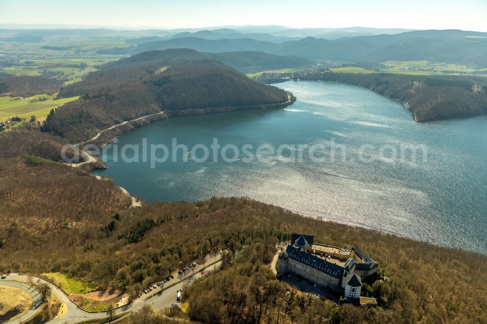 Aerial image Waldeck - Castle of the fortress Schloss Waldeck on Schlossstrasse in Waldeck in the state Hesse, Germany