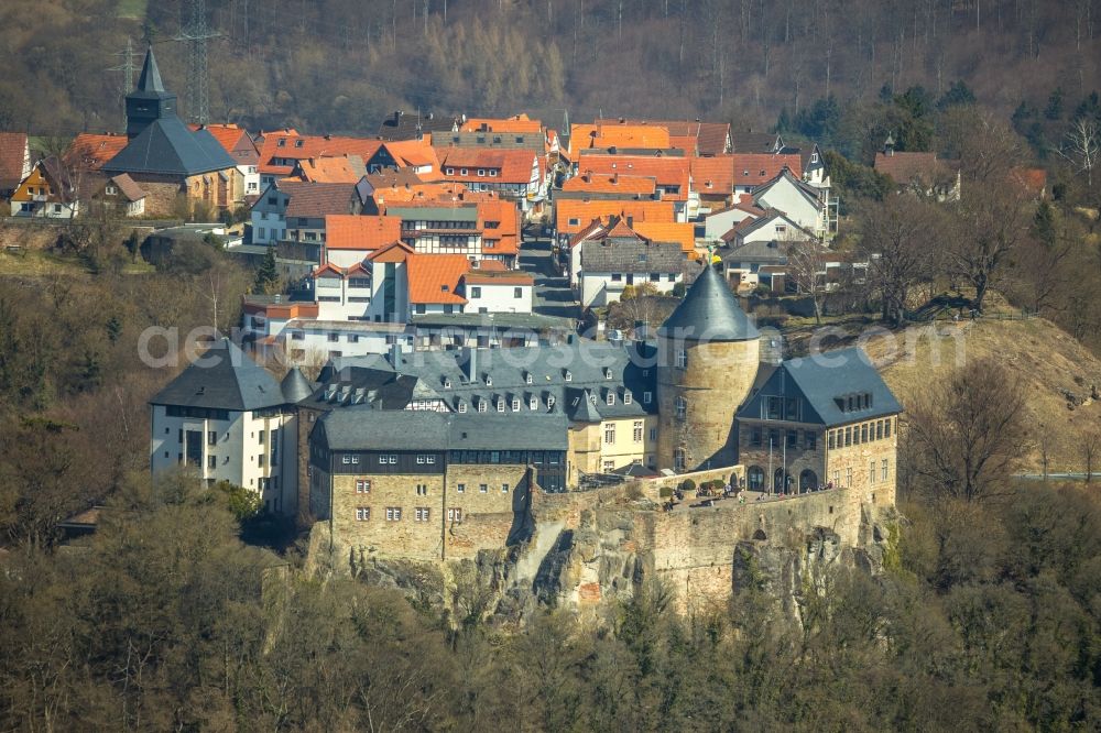 Waldeck from above - Castle of the fortress Schloss Waldeck on Schlossstrasse in Waldeck in the state Hesse, Germany