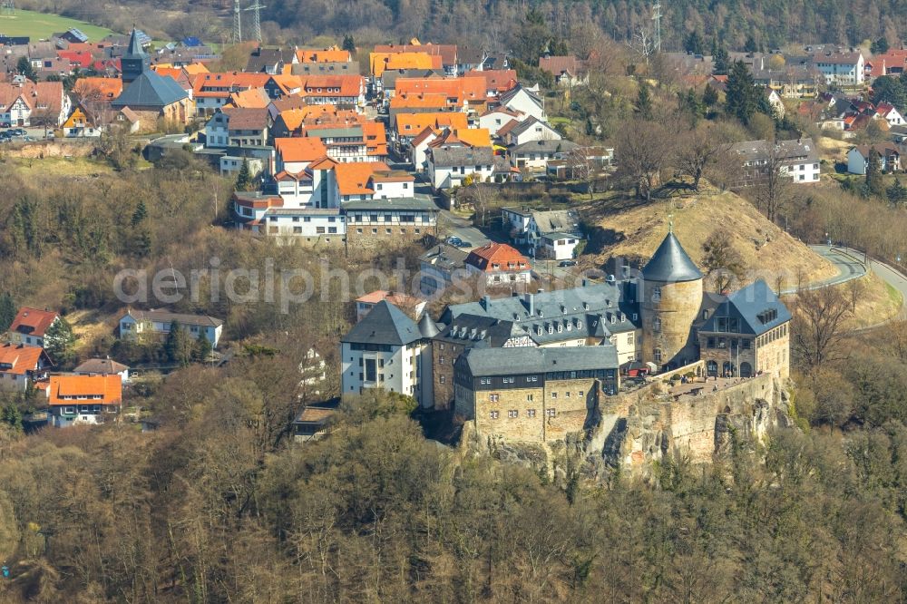 Waldeck from above - Castle of the fortress Schloss Waldeck on Schlossstrasse in Waldeck in the state Hesse, Germany