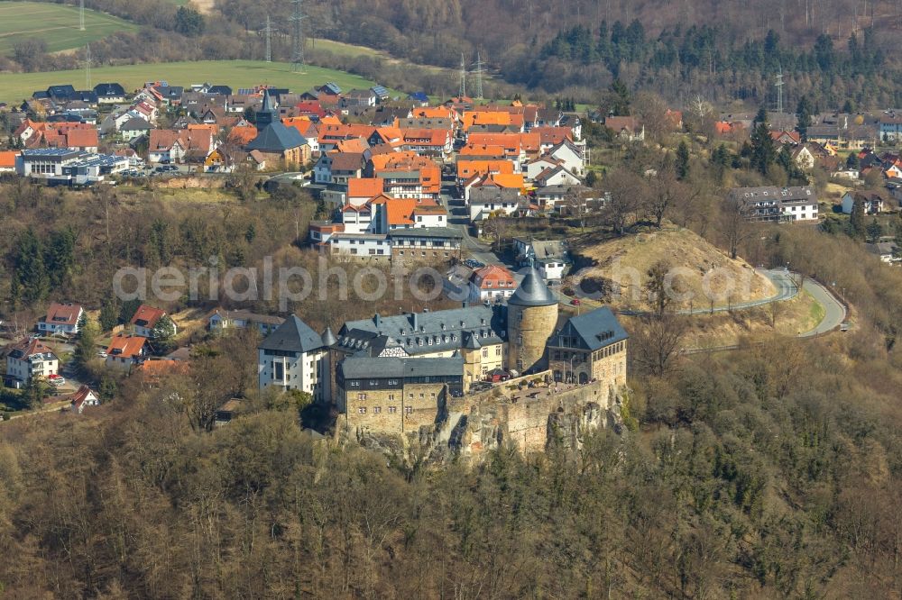 Aerial image Waldeck - Castle of the fortress Schloss Waldeck on Schlossstrasse in Waldeck in the state Hesse, Germany