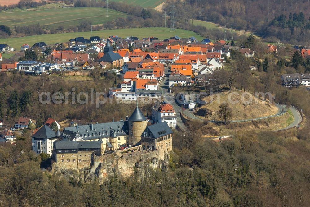 Aerial photograph Waldeck - Castle of the fortress Schloss Waldeck on Schlossstrasse in Waldeck in the state Hesse, Germany