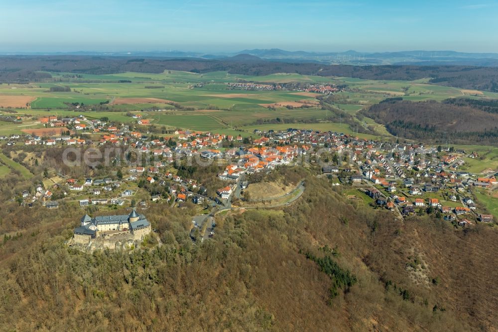 Aerial image Waldeck - Castle of the fortress Schloss Waldeck on Schlossstrasse in Waldeck in the state Hesse, Germany