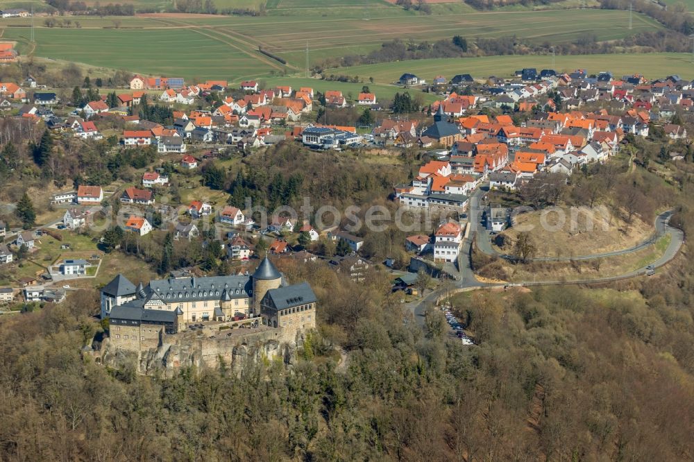 Aerial photograph Waldeck - Castle of the fortress Schloss Waldeck on Schlossstrasse in Waldeck in the state Hesse, Germany