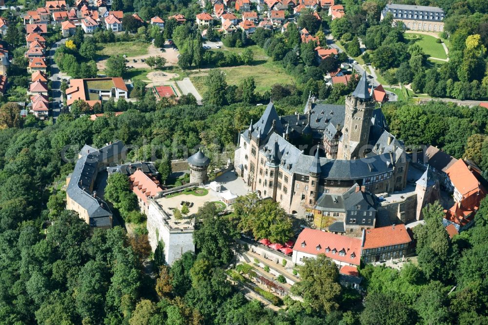 Aerial photograph Wernigerode - Castle of the fortress Schloss Wernigerode in Wernigerode in the state Saxony-Anhalt, Germany