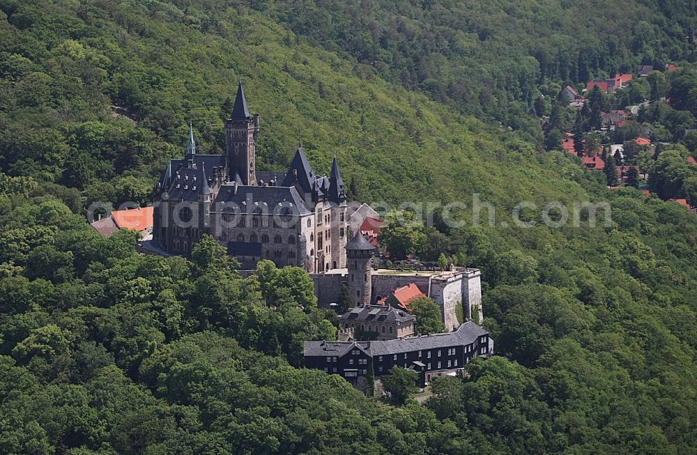 Aerial photograph Wernigerode - Castle of the fortress Schloss Wernigerode in Wernigerode in the state Saxony-Anhalt, Germany