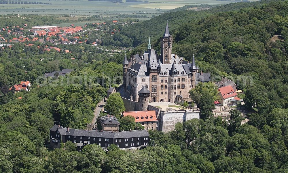 Aerial image Wernigerode - Castle of the fortress Schloss Wernigerode in Wernigerode in the state Saxony-Anhalt, Germany