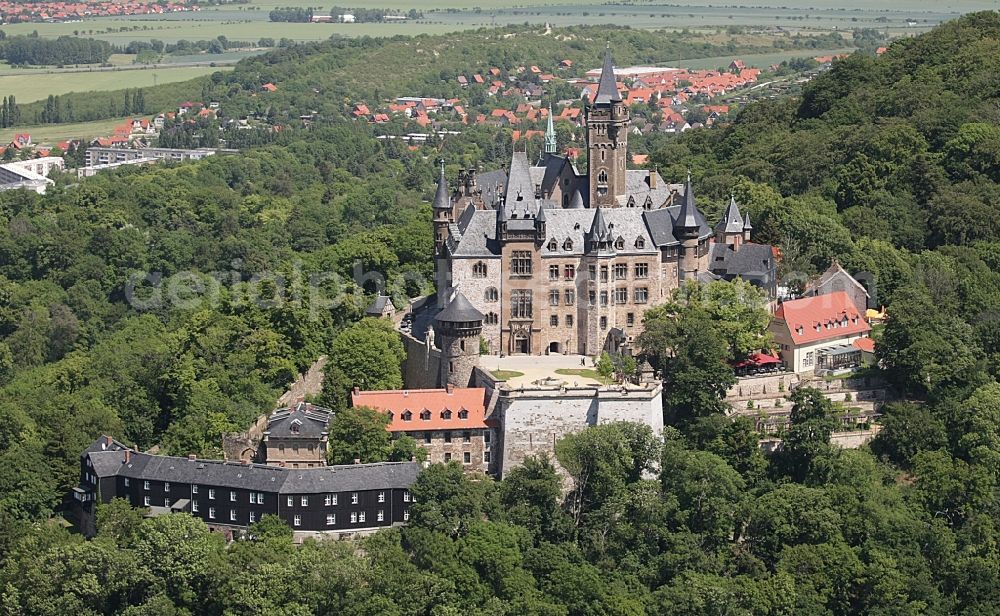 Aerial photograph Wernigerode - Castle of the fortress Schloss Wernigerode in Wernigerode in the state Saxony-Anhalt, Germany