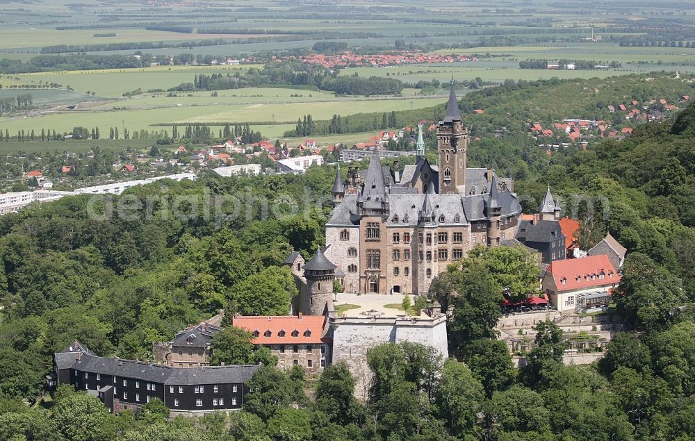 Wernigerode from above - Castle of the fortress Schloss Wernigerode in Wernigerode in the state Saxony-Anhalt, Germany